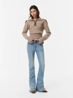 Suede Trim Wool Blend Sweater