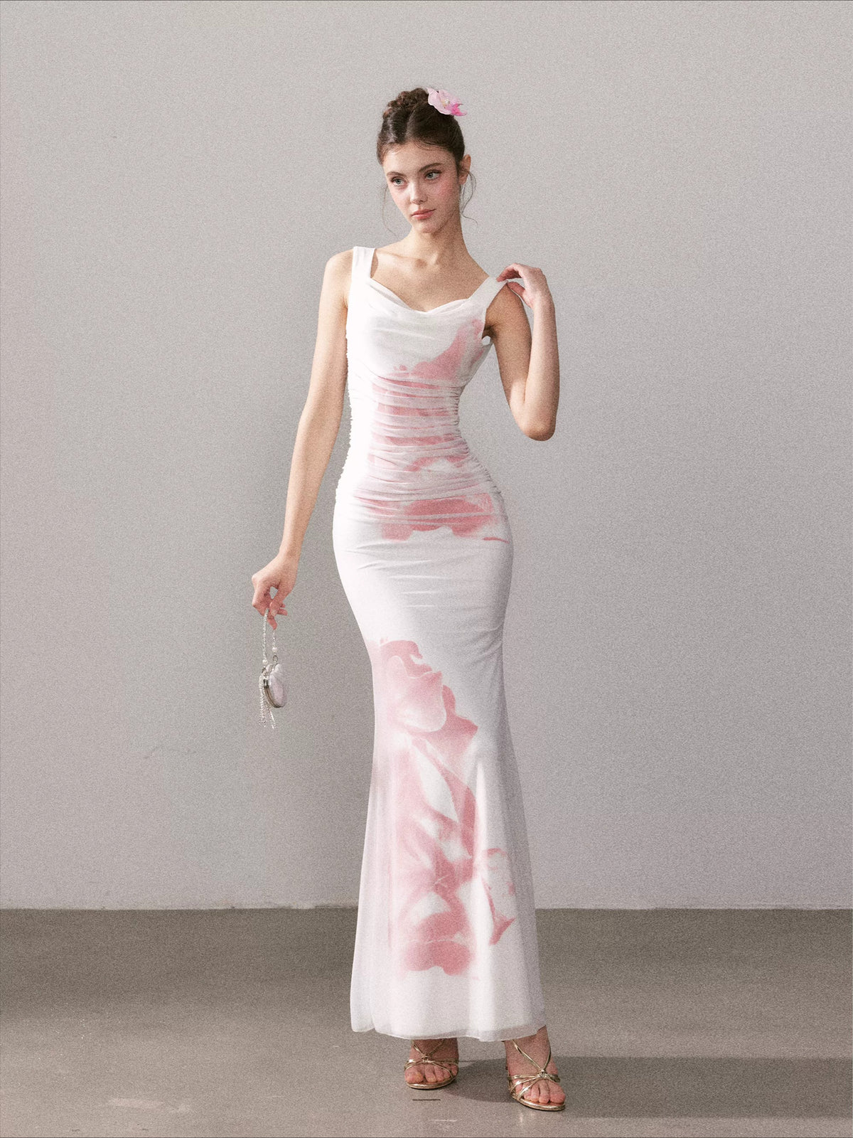 Floral Mesh Mermaid Maxi Dress
