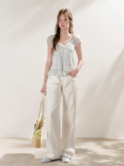 Pleated Lace Puff Tee