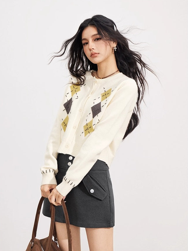 Hand-Stitched Diamond Knit Sweater