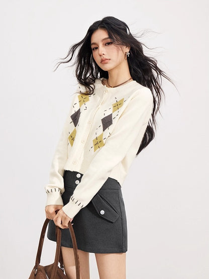 Hand-Stitched Diamond Knit Sweater