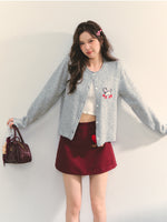 Crew Neck Dalmatian Jacquard Knit Cardigan