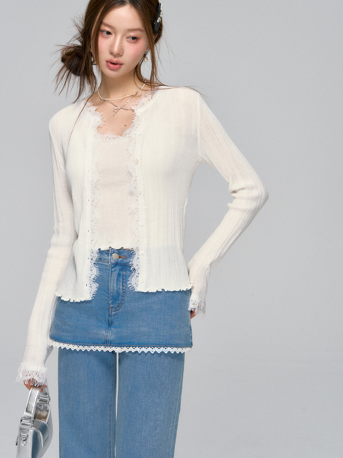 Lace Knit Cardigan Set