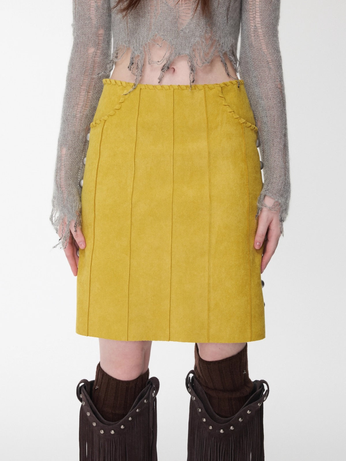 Suede Studded A-Line Skirt