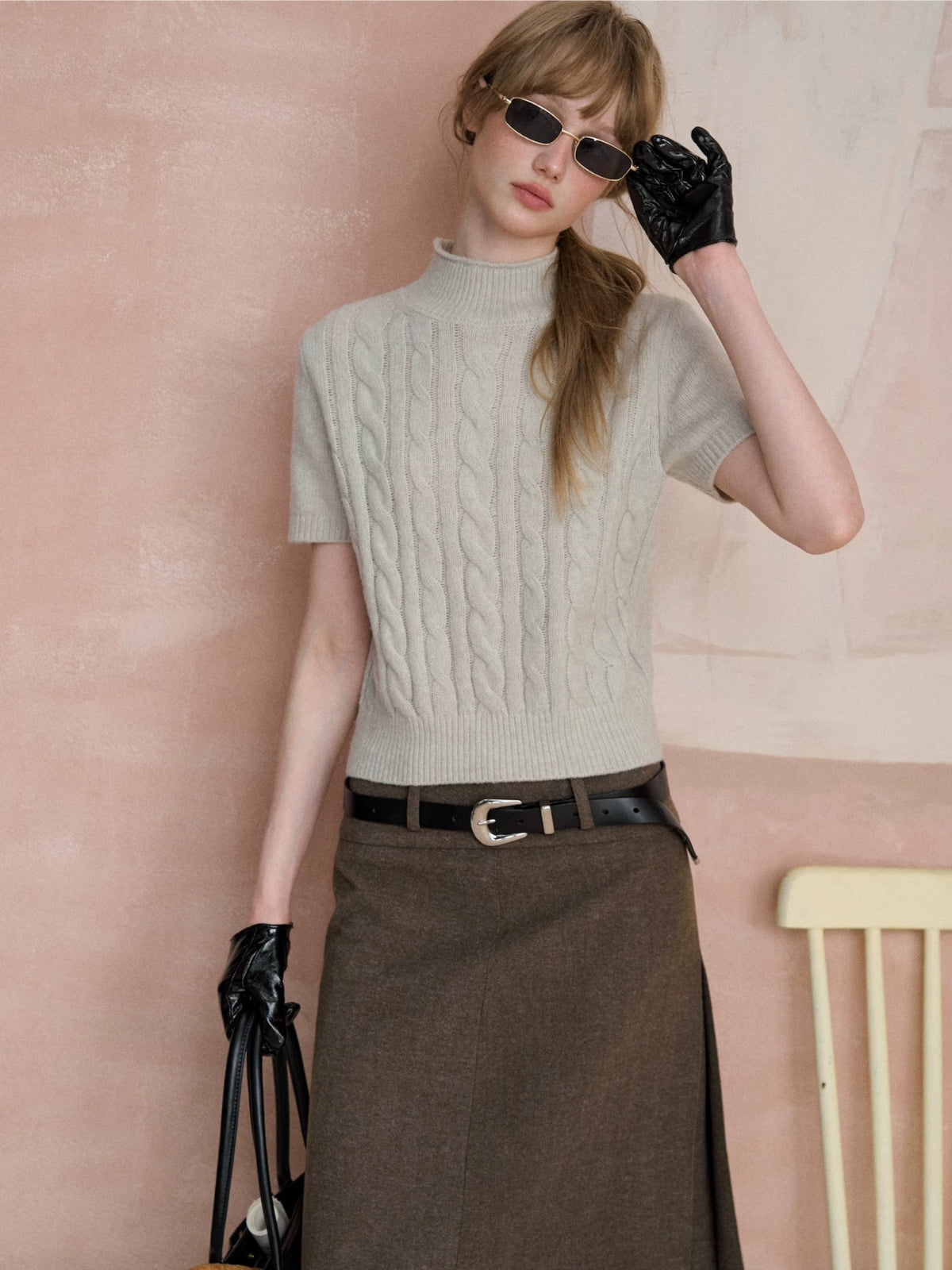 Cable Lace Collar Knit Tee