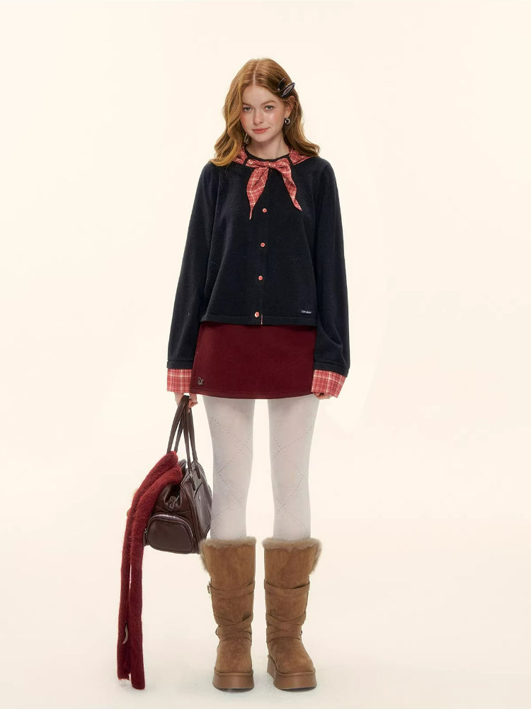 Faux-Layer Wool A-Line Skort