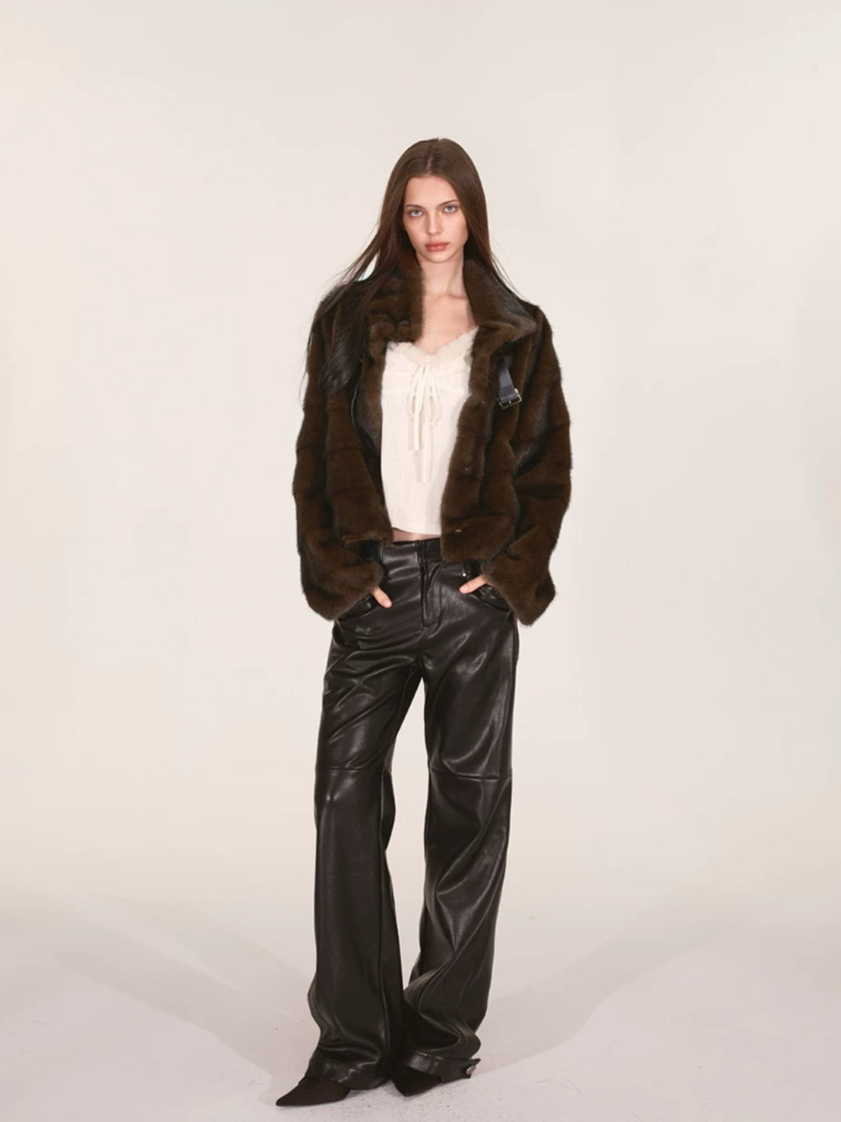 Vintage Faux Mink Fur Buckle Jacket