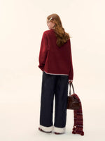 Raw-Hem Patchwork Wide-Leg Pants