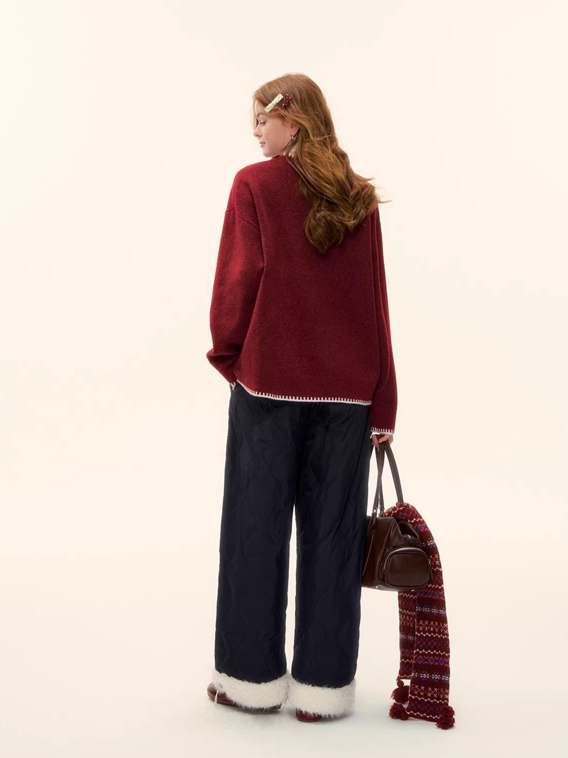 Raw-Hem Patchwork Wide-Leg Pants