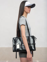 Black Microfiber Leather Water-Repellent Crossbody Bag