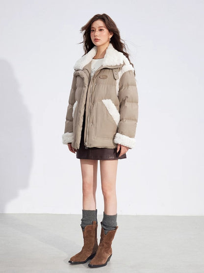 Shearling Patchwork White Down Puffer Jacket