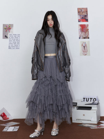 A-Line Long Skirt with Flared Tulle