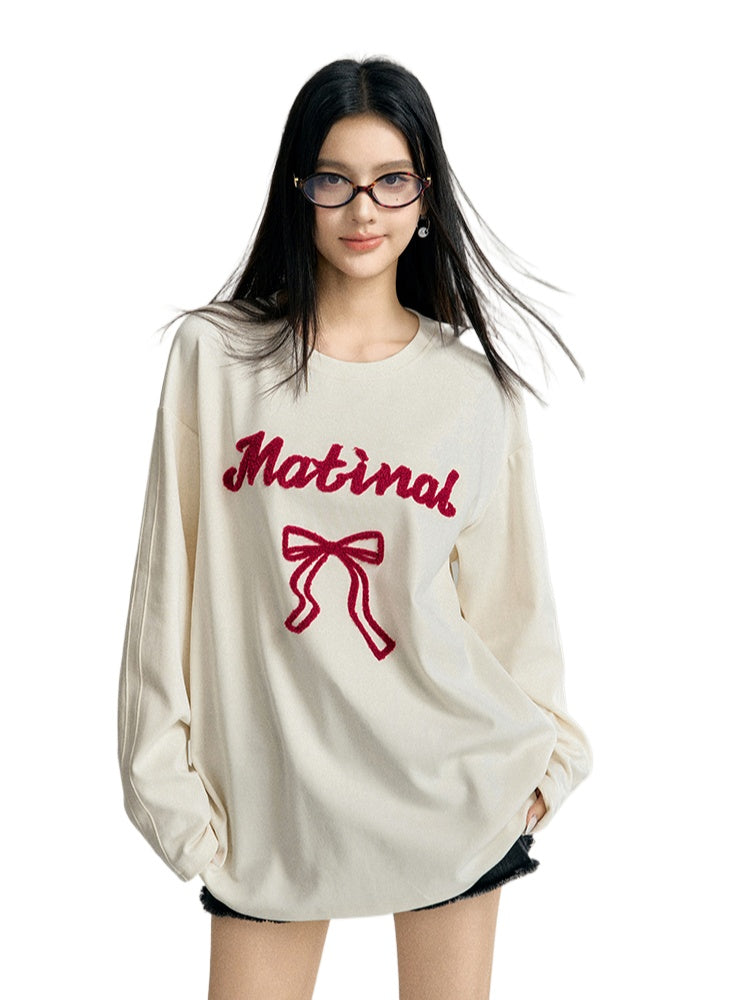 Off-white &amp; Purple Bow Embroidered Crewneck T-Shirt