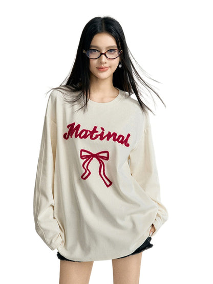 Off-white &amp; Purple Bow Embroidered Crewneck T-Shirt