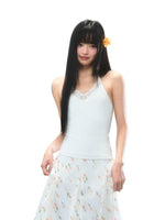 Lace Halter V-Neck Tank Top