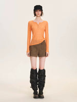Ribbed Henley Long Sleeve Top
