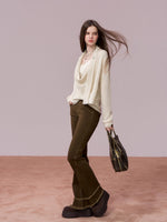 Shiny Design Cowl Neck Wool Knit Sweater