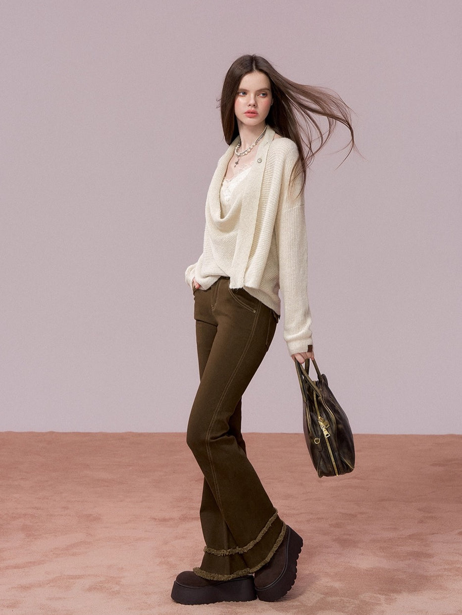 Shiny Design Cowl Neck Wool Knit Sweater