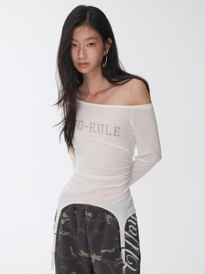 Garter Rhinestone Ruched Knit Top