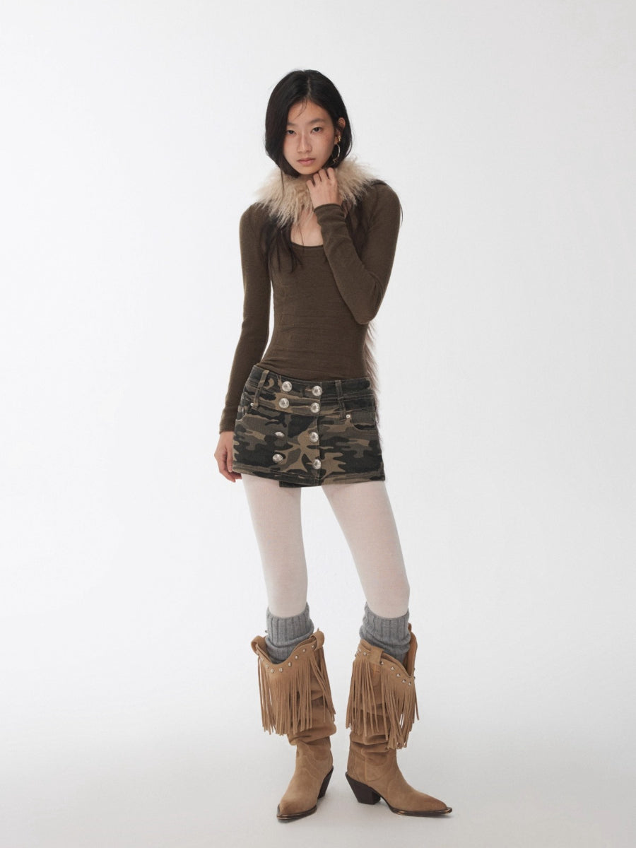 Ombre Shearling Wool Long Scarf