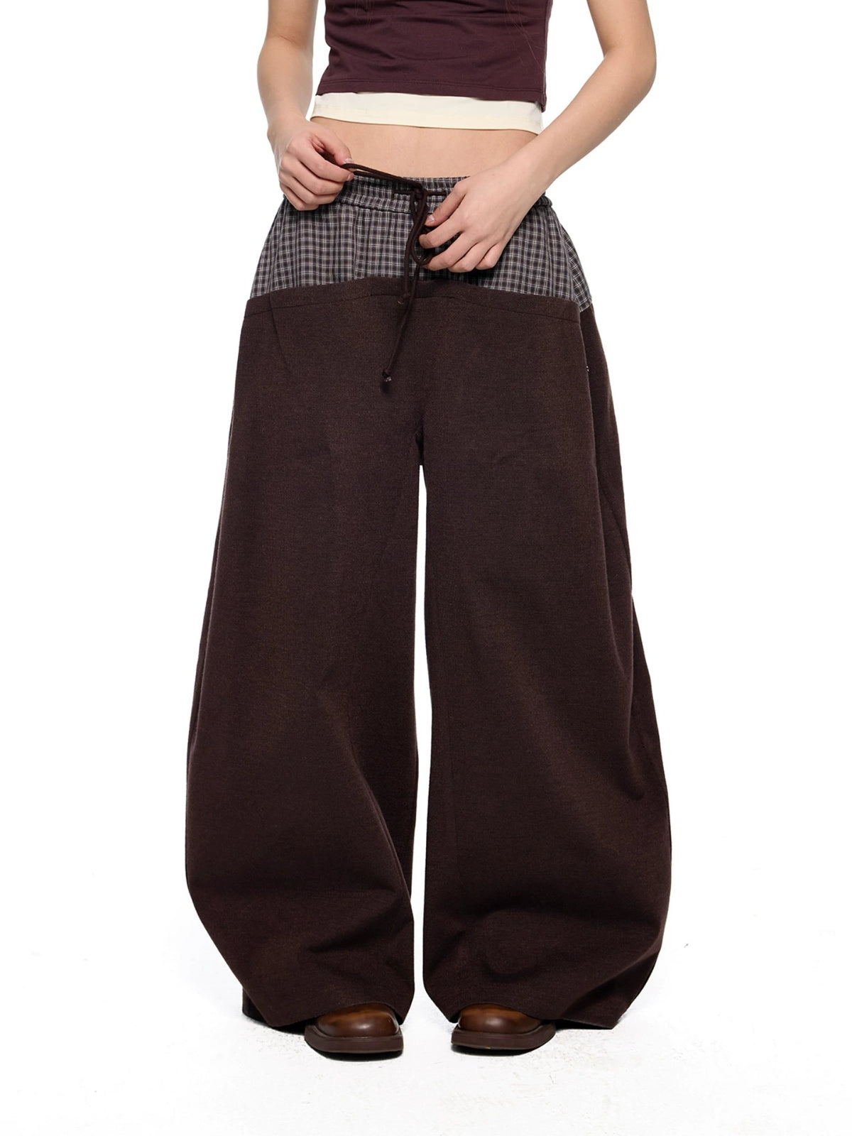 Plaid Drawstring Wide Leg Pants