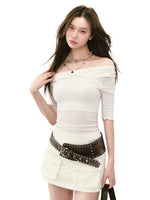 One-Shoulder Acetate Mid-Sleeve T-shirt