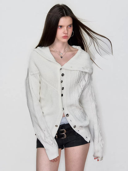Convertible High Collar Knit Cardigan