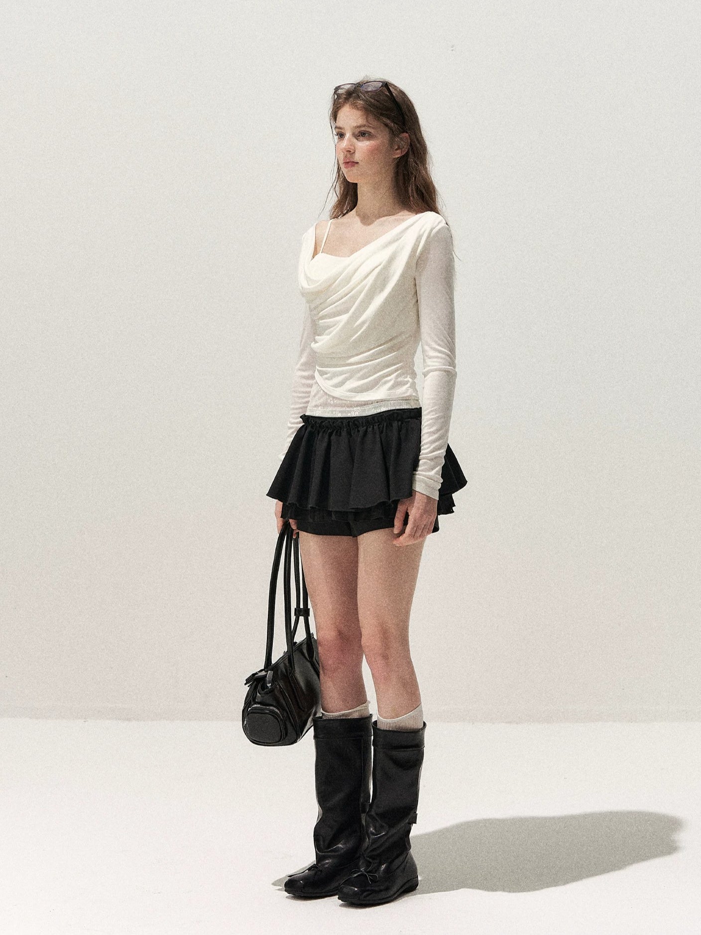Tencel-Wool One-Shoulder Top