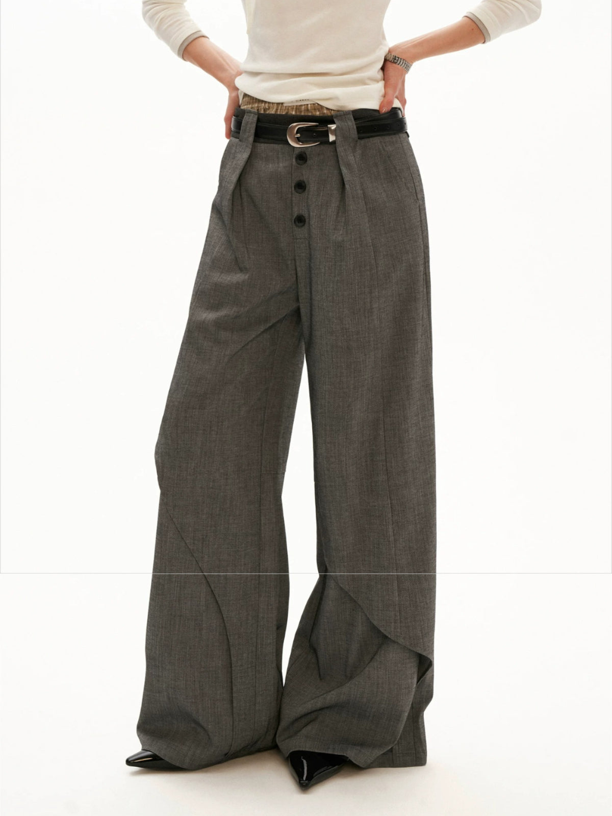 Structured Linen Blend Wide Leg Trousers