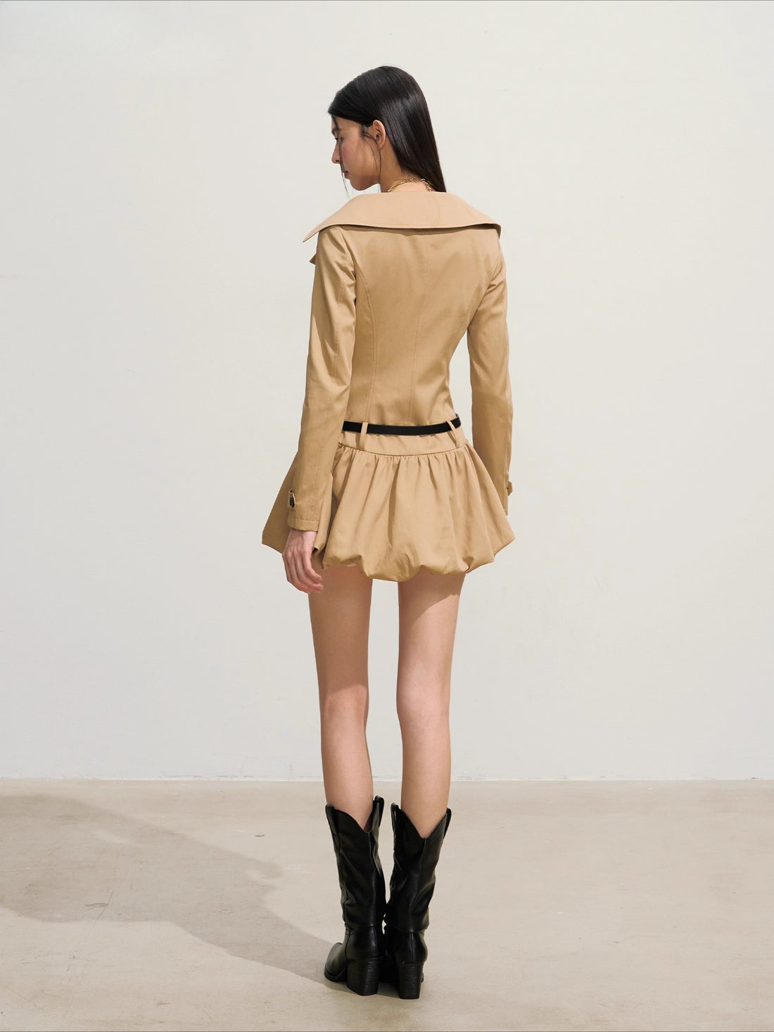 Trench-Style Double-Breasted Waist-Defined Dress