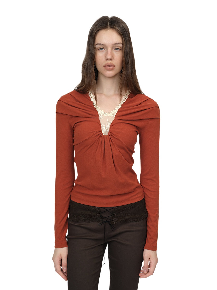 Orange Ruffled Lace Blouse