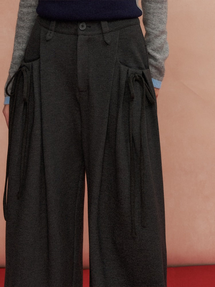 Pleated Bow Wool Pants
