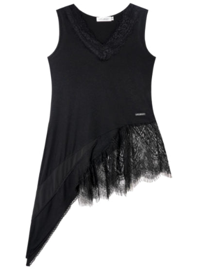 V-Neck Lace Patchwork Asymmetrical Tank Top