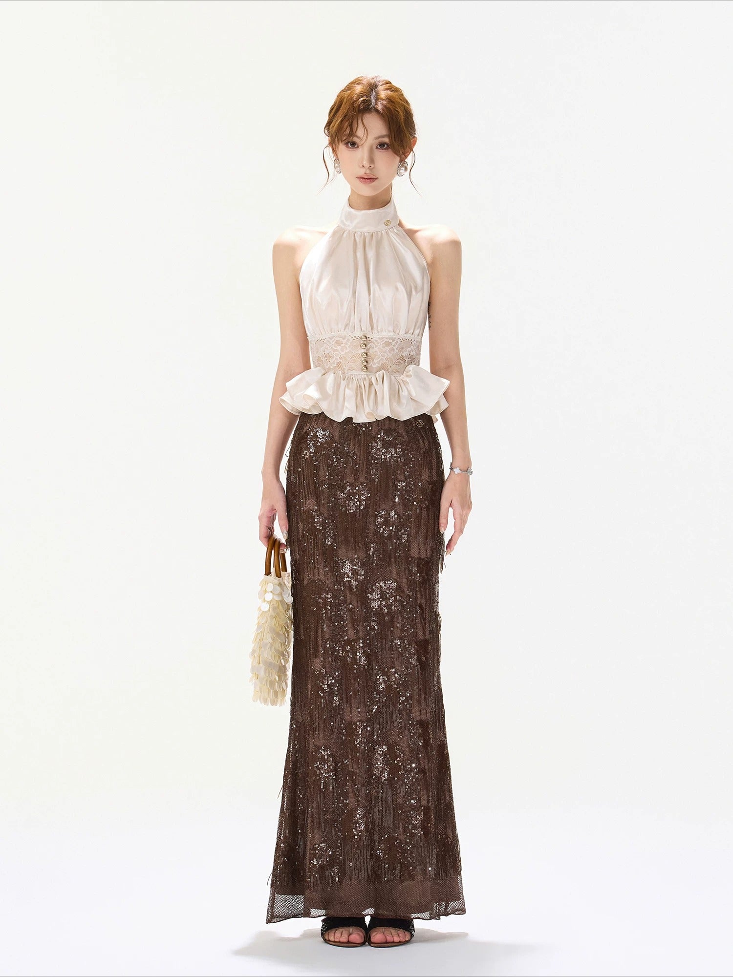 Brown Tassel Sequin Mermaid Skirt