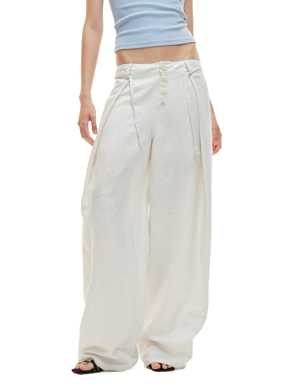 White Linen Wide Pants