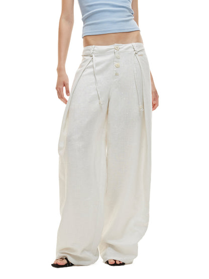 White Linen Wide Pants