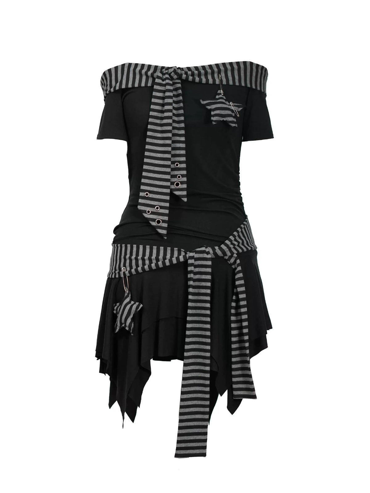 Star Charm Striped Off-Shoulder Dress