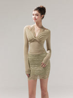 Lace Knit 2-in1 Blouse & Skirt Set