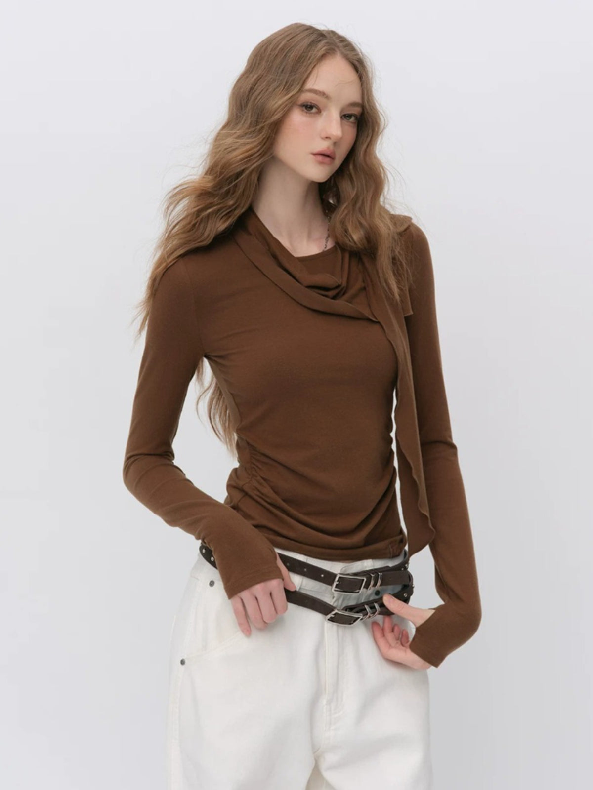 Asymmetric Draped Wool Blend Top