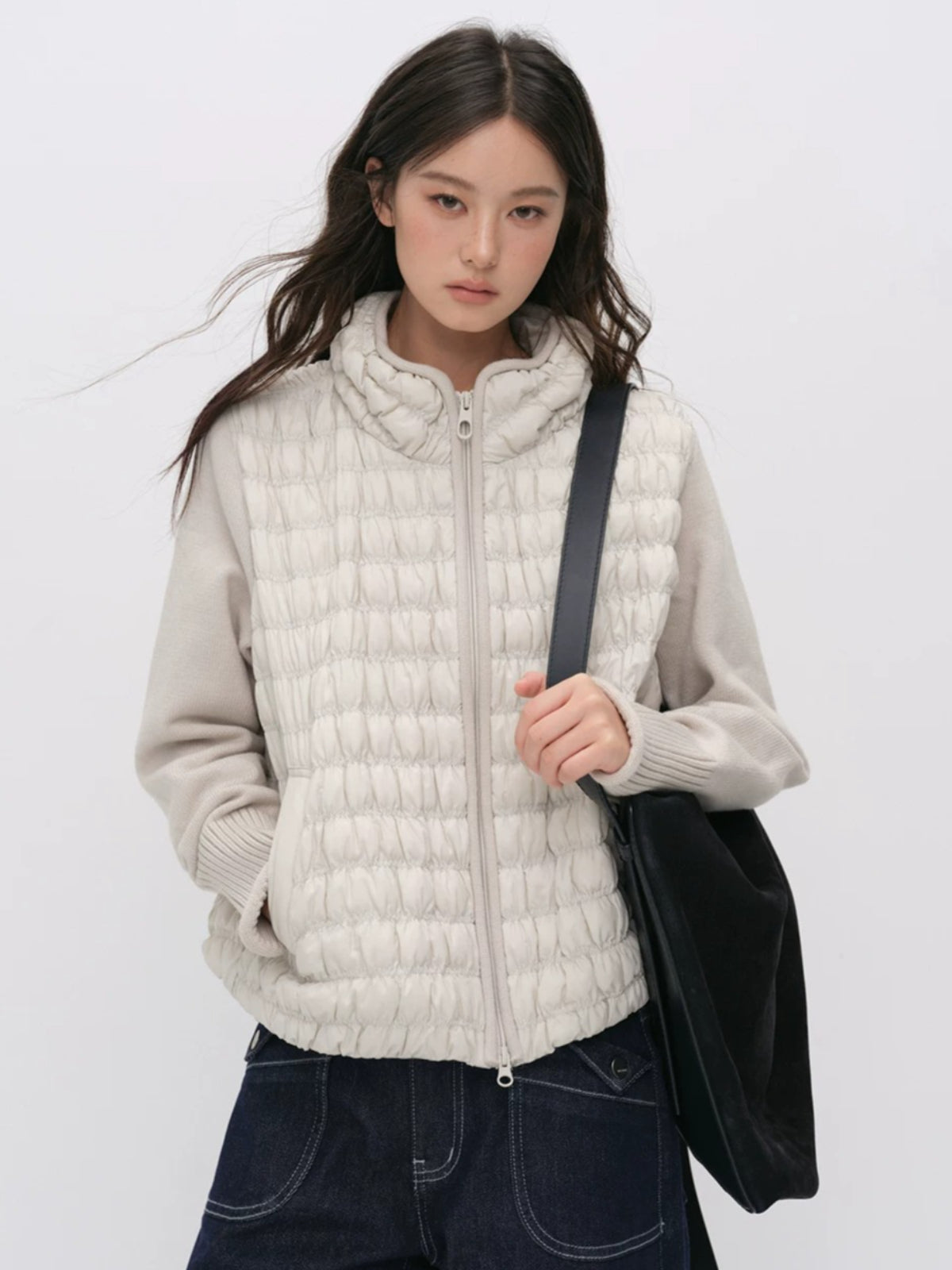 Quilted Down Knit Patchwork Jacket