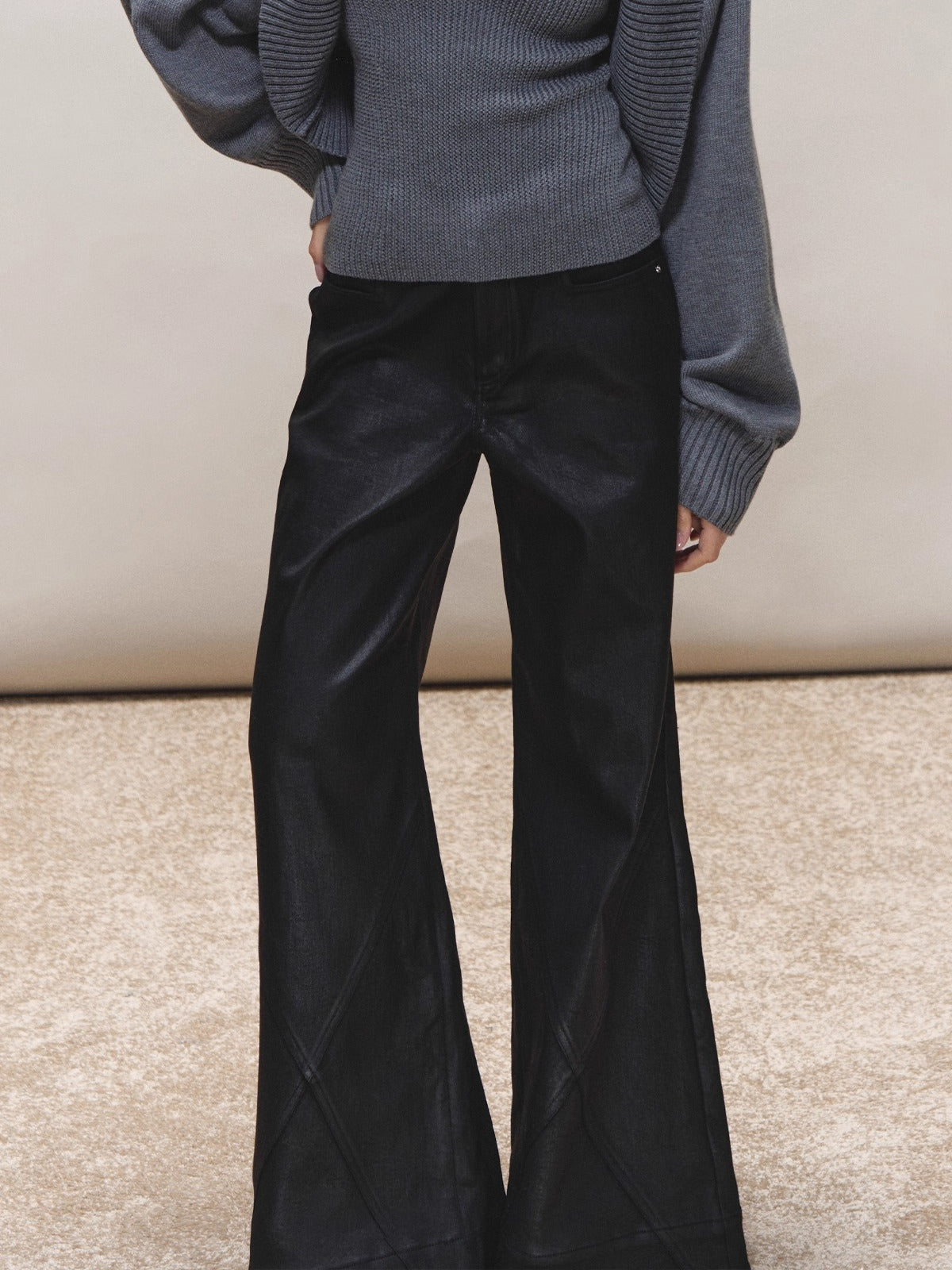 Coated Straight Wide-Leg Pants