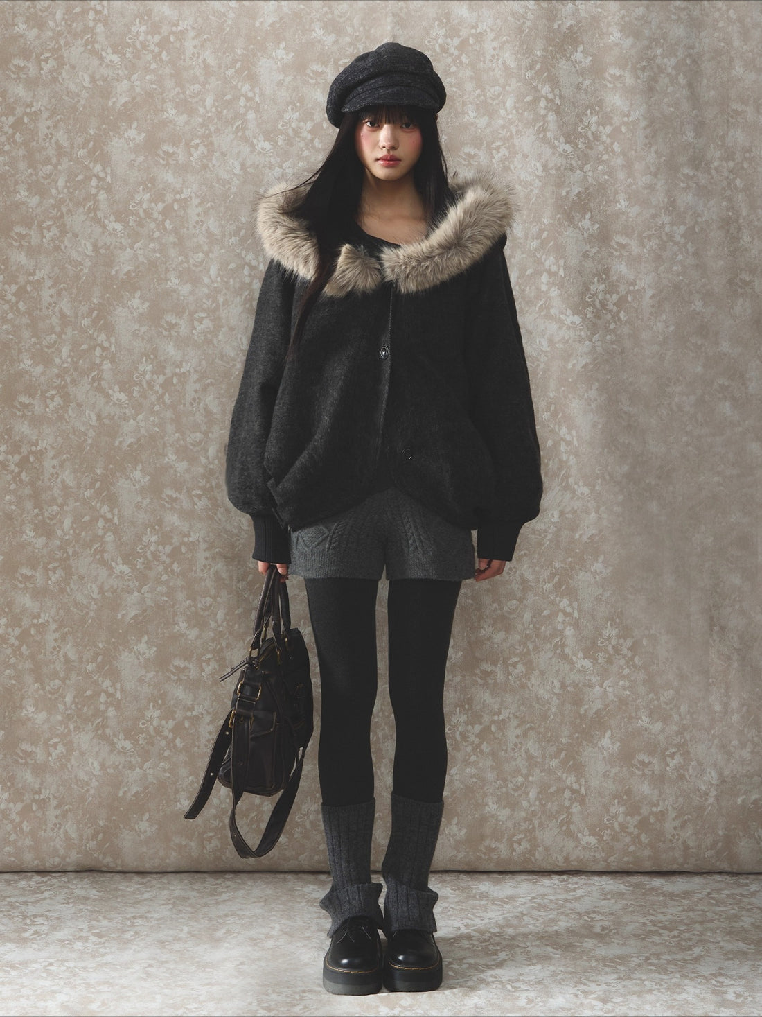 Wool Fur Trim Cape Coat