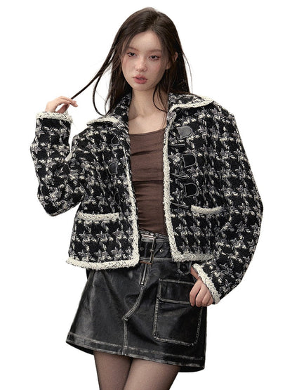 Black Short Plaid Wool Jacket