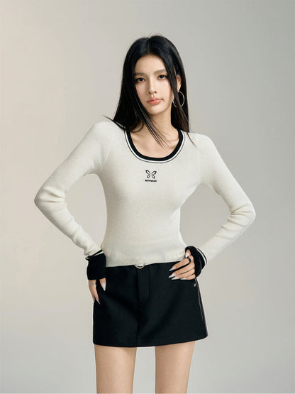 Black &amp; Beige Butterfly Printed Sweater
