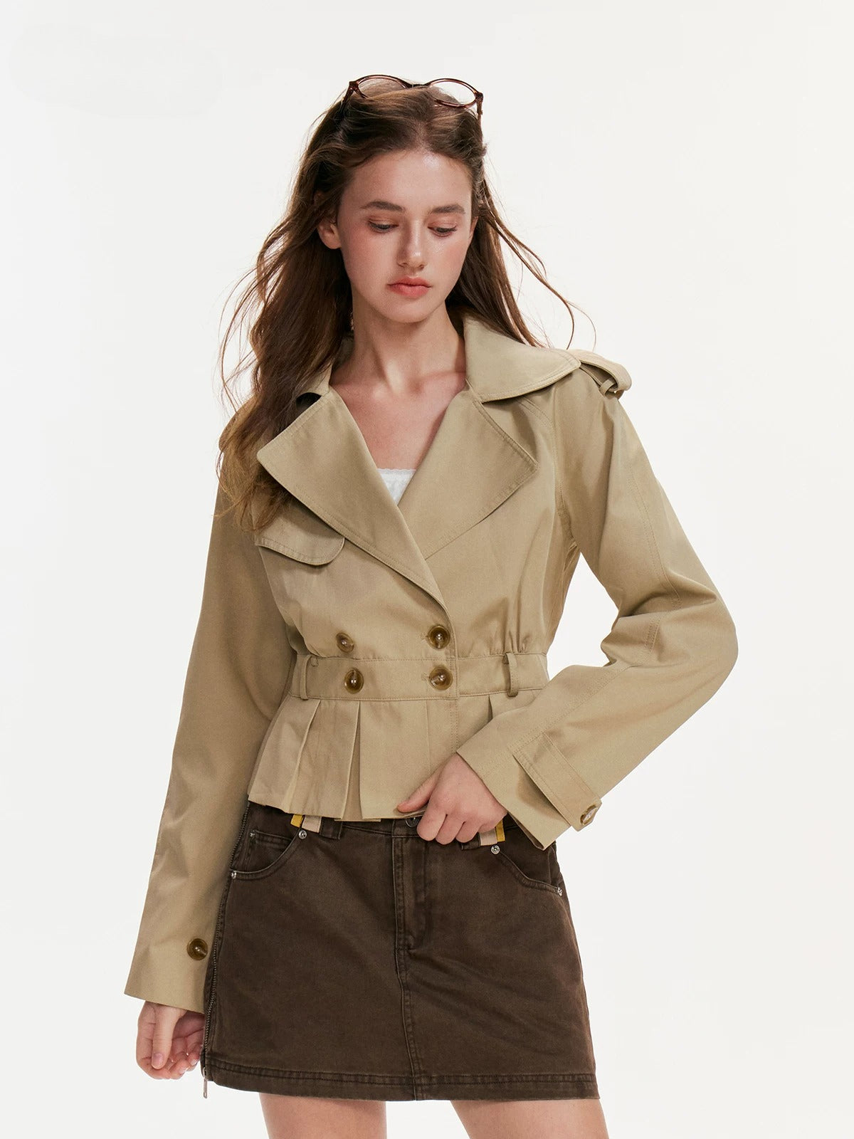 Double Breasted Pleated Trench Jacket