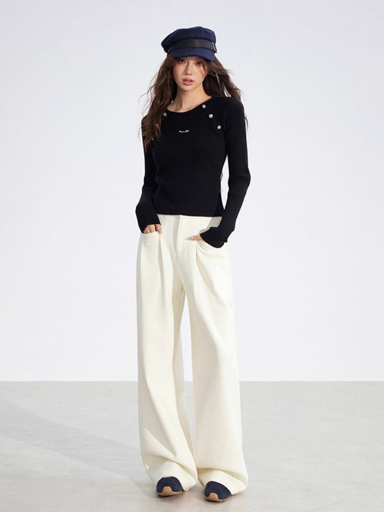 Chenille Fleece Wide-Leg Pants