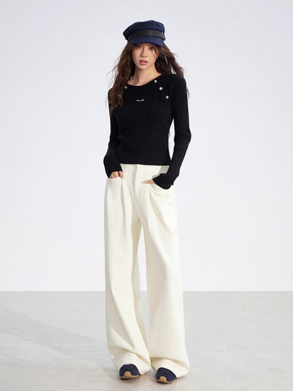 Chenille Fleece Wide-Leg Pants