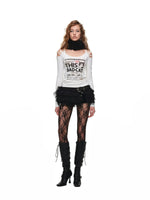 Cat Foil Print Cutout Top