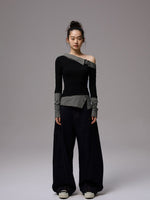Double Waistband Raw Denim Wide-Leg Jeans