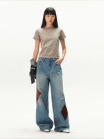 Contrast Patches Wide-Leg Pants